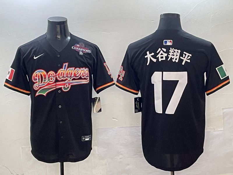 Men Los Angeles Dodgers 17 Ohtani Black rainbow 2025 Nike MLB Jersey style 4155